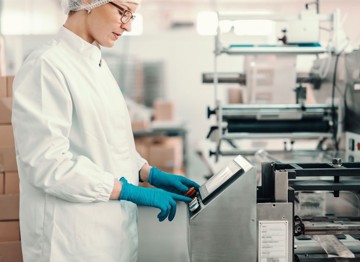 Technician operating a machine